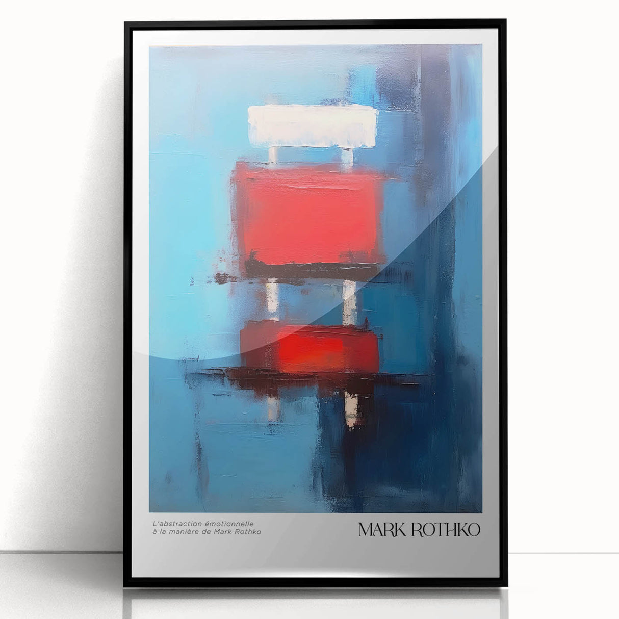 Large abstract wall art in muted orange and red, mid-century modernist style, framed acrylic, suitable for living room decor.