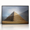 Large abstract wall art depicting an Egyptian scenery in muted earth tones on framed acrylic.