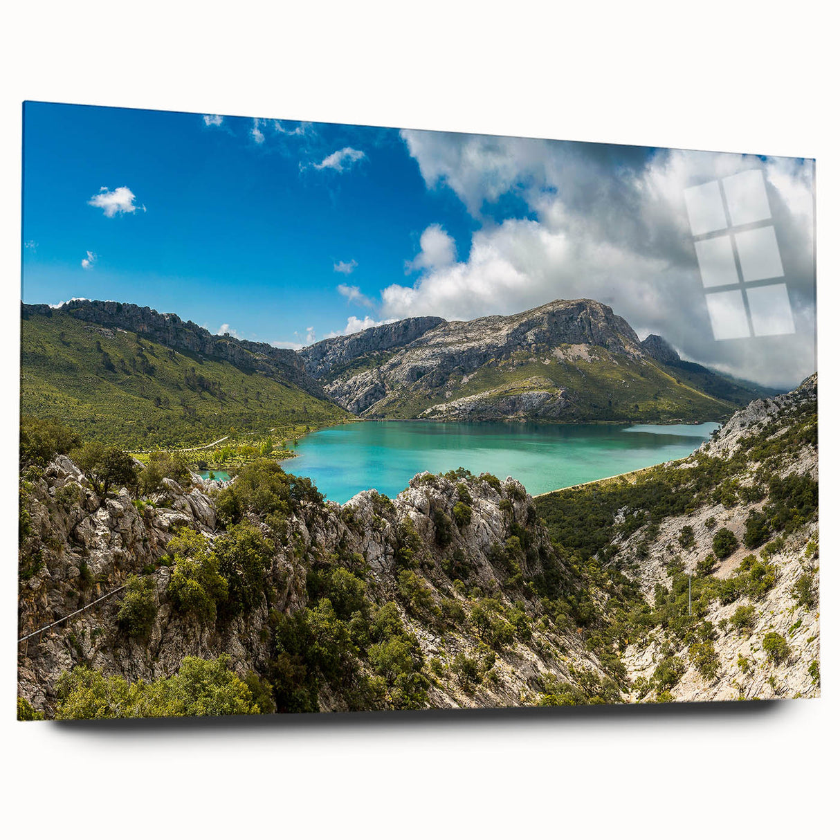 Large abstract wall art depicting the Ethiopian landscape in muted earth tones on acrylic glass.