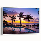 Framed canvas depicting a vintage-style Mauritius landscape in black and white, ideal for bedroom wall art.