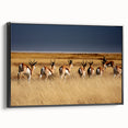Black and white framed canvas of a Namibian landscape, ideal for bedroom decor with a vintage poster art style.
