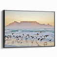 Black and white framed canvas depicting a vintage-style African landscape, ideal for bedroom decor.