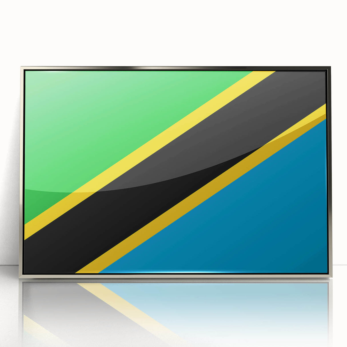 Mid-century modernist art depicting the Tanzania scenery in muted earth tones on a framed acrylic print.