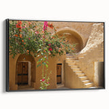 Framed canvas featuring a black and white landscape of Tunisia, suitable as wall art for a bedroom.