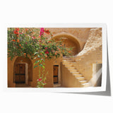 Extra large rolled print of a Tunisian landscape with floral elements in earth tones, suitable for art wall dining room.
