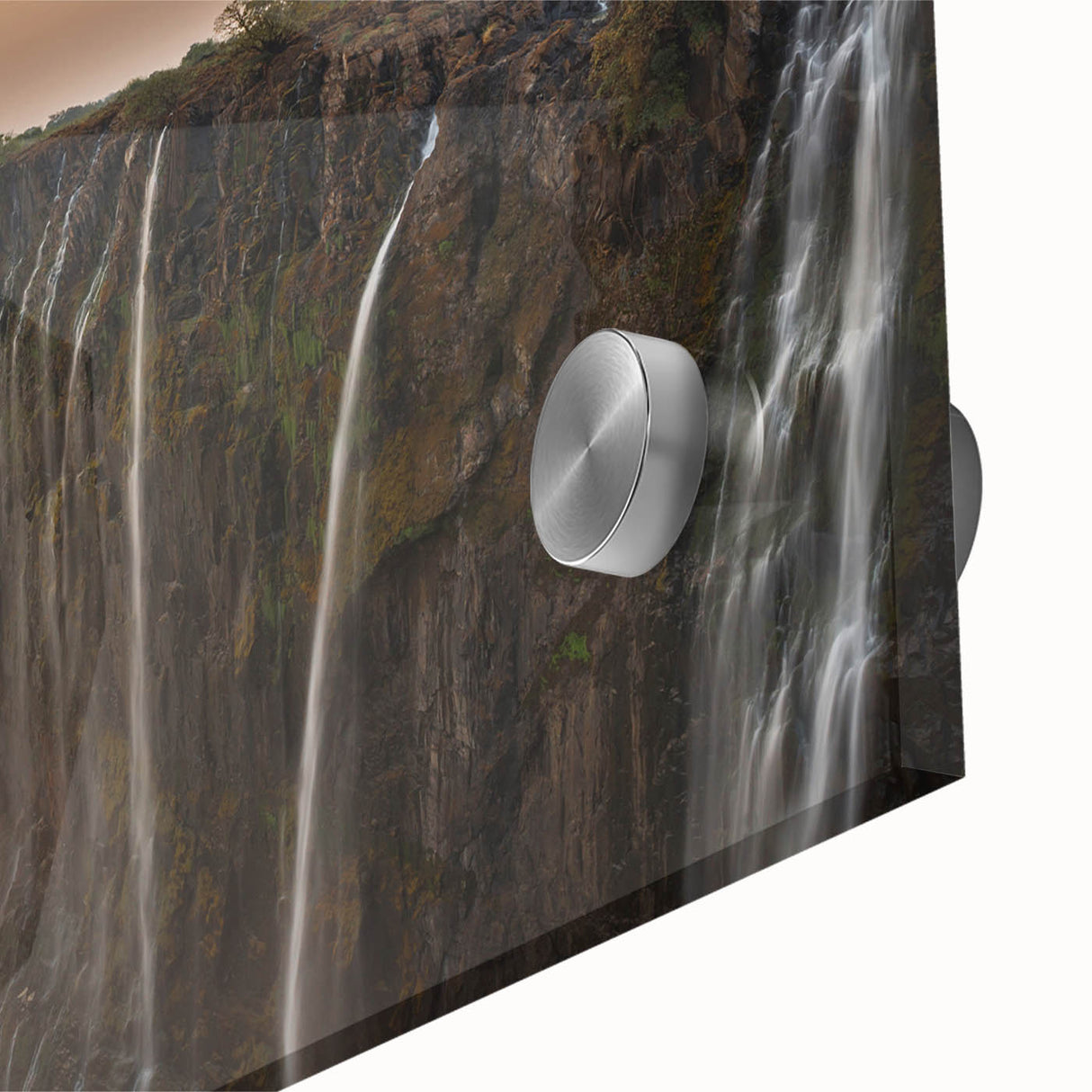 Large abstract wall art depicting a Zambian scenery in muted earth tones on acrylic glass, suitable for dining room decor.