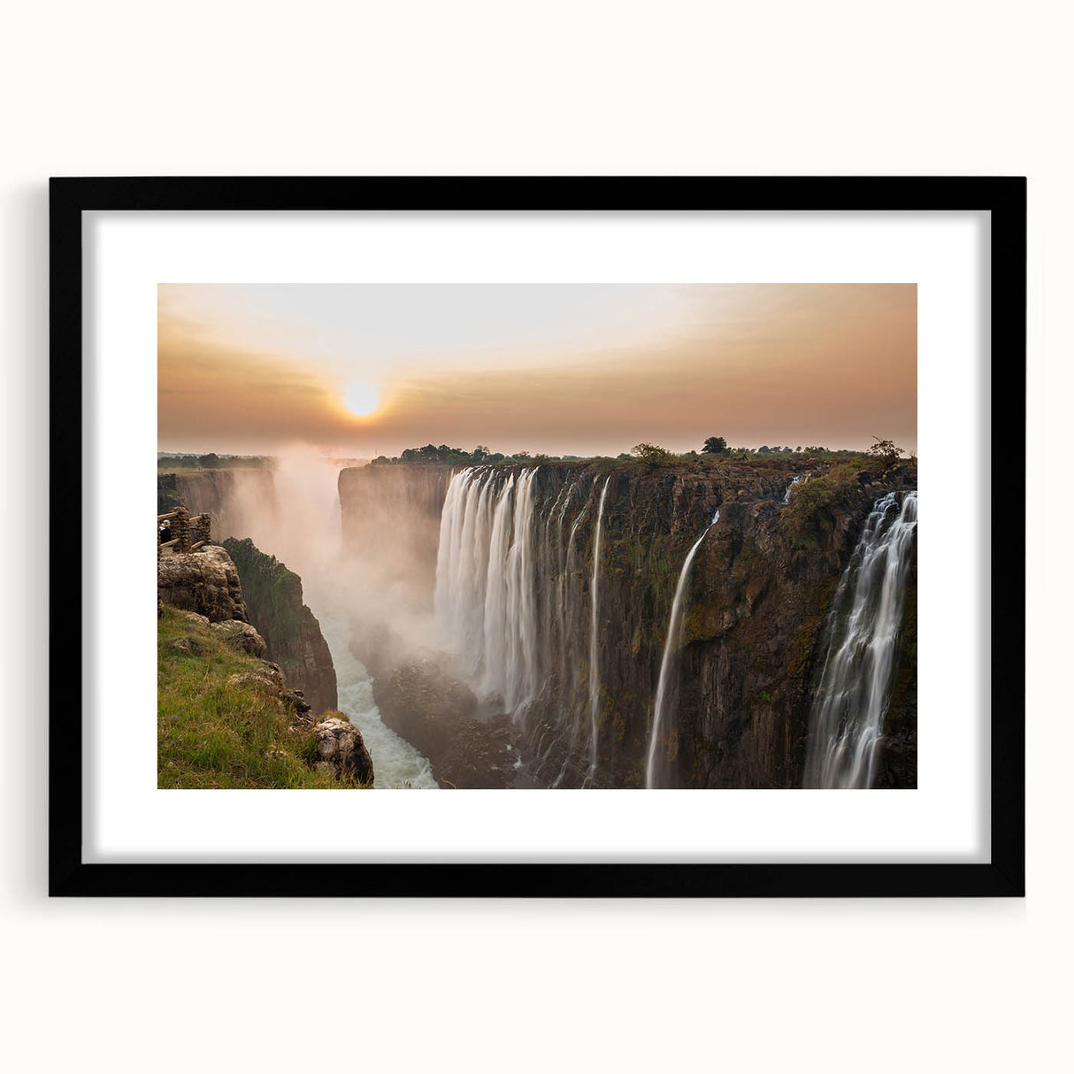 Extra large framed wall art of an abstract African scenery in vibrant colors, ideal for living room decor.