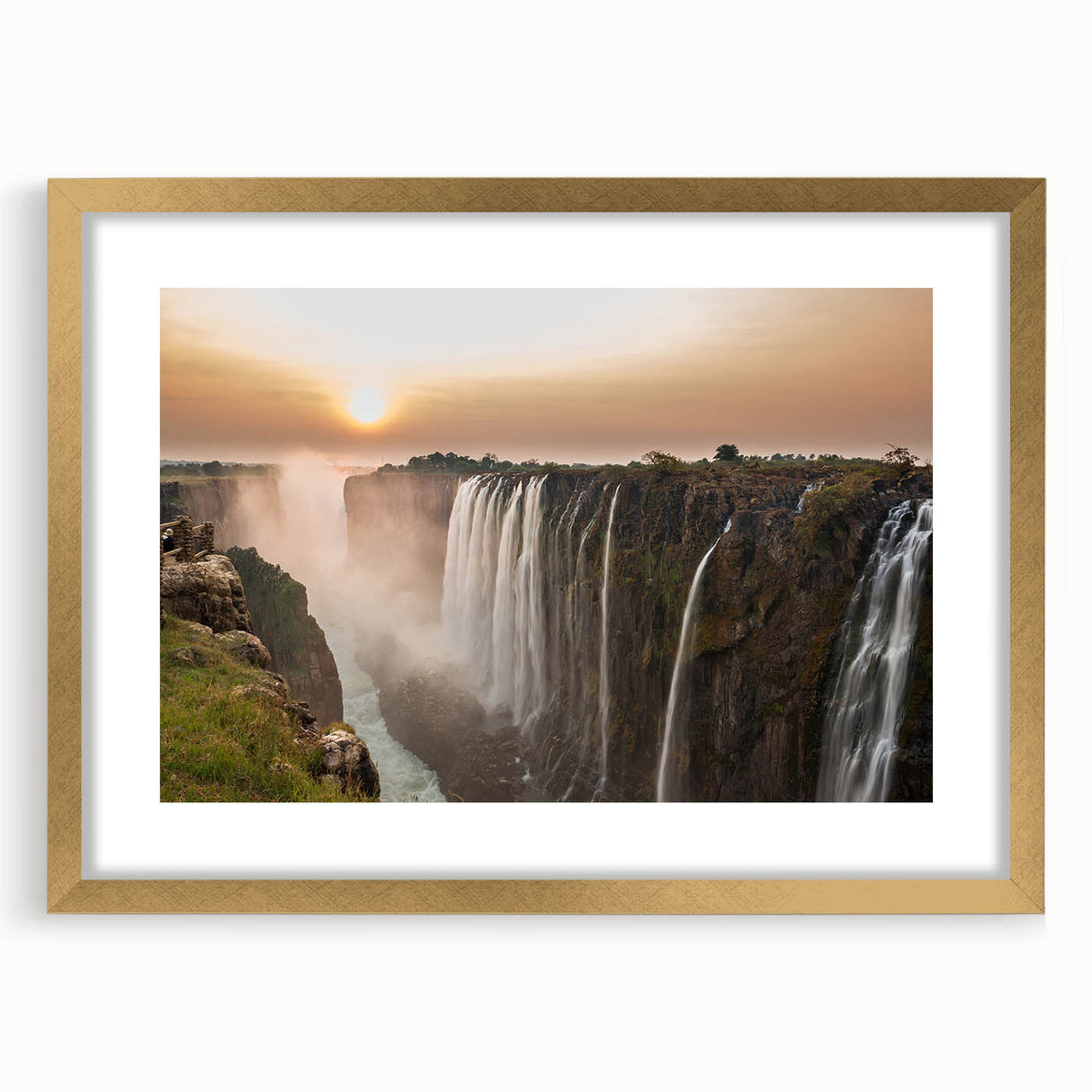 Extra large abstract art print featuring textured scenery of Zambia with muted earth tones, framed with a gold mat.