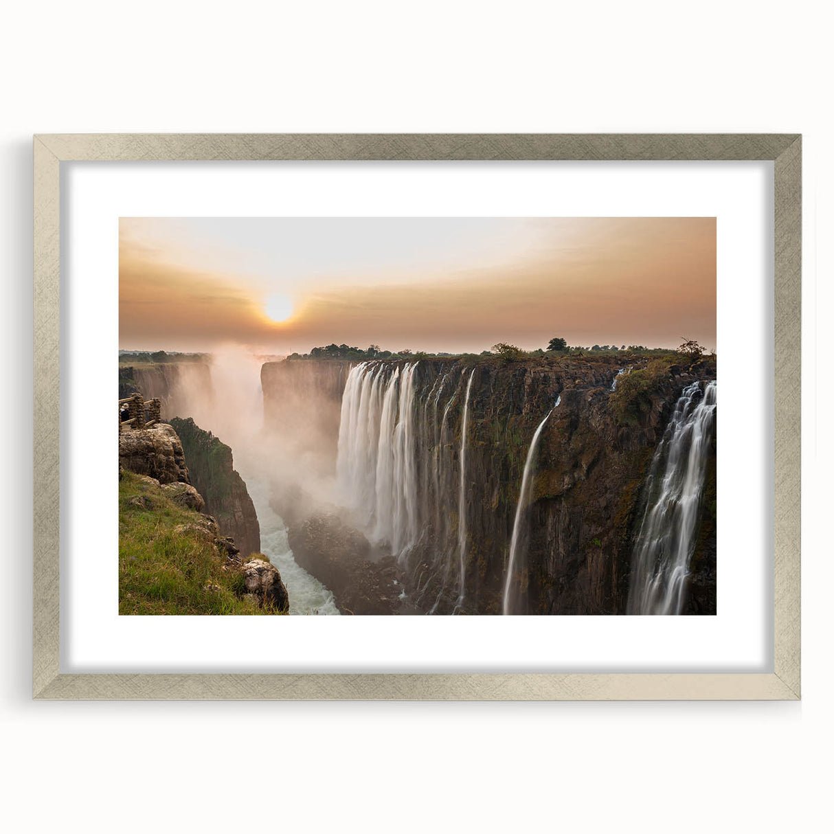 Textured abstract art print of an African landscape in muted earth tones on a framed canvas, suitable for bedroom decor.