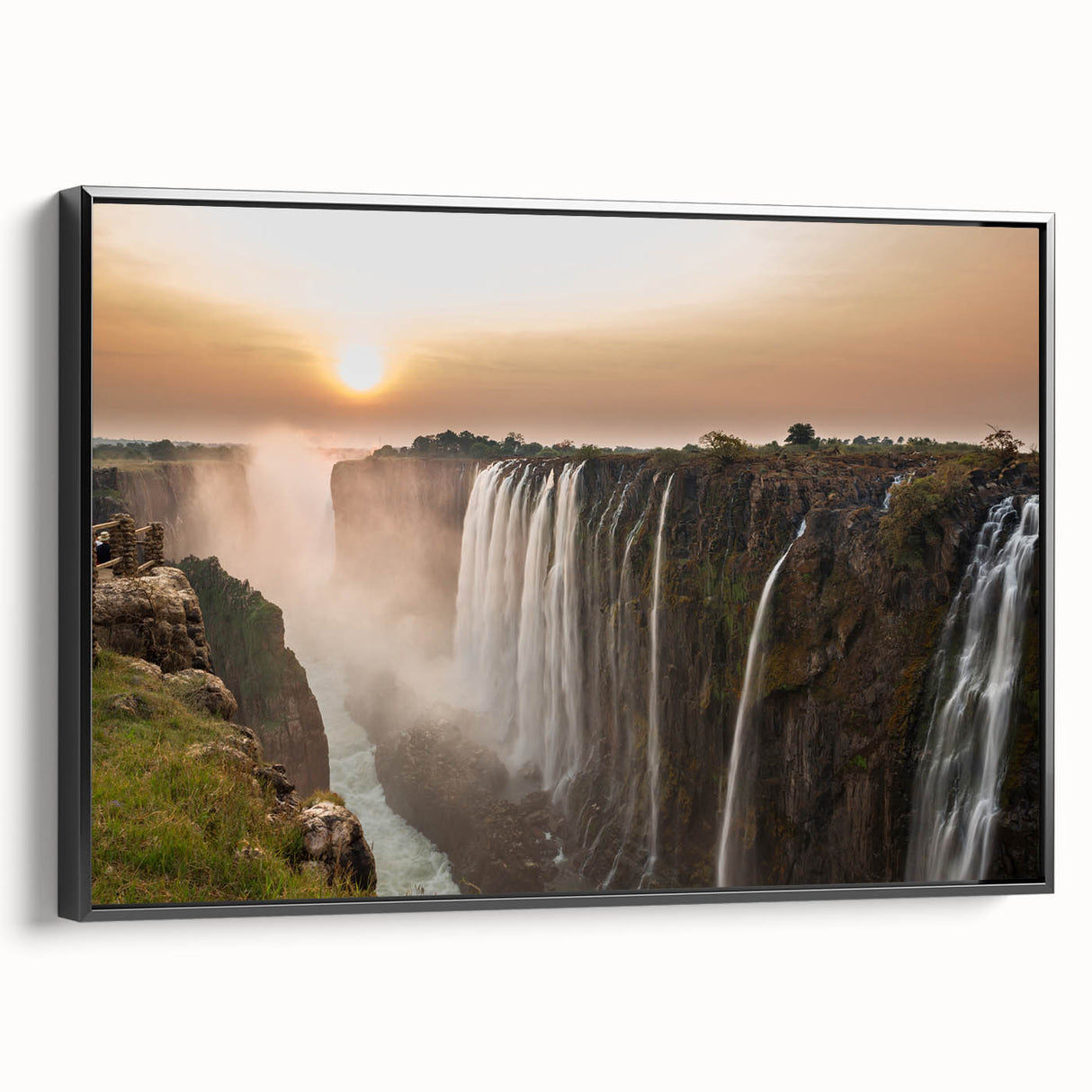 Black and white framed canvas depicting a serene Zambia landscape, ideal for bedroom wall art.
