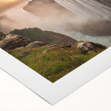 Art deco poster featuring a vibrant, stylized African landscape on rolled canvas, suitable for dining room decor.