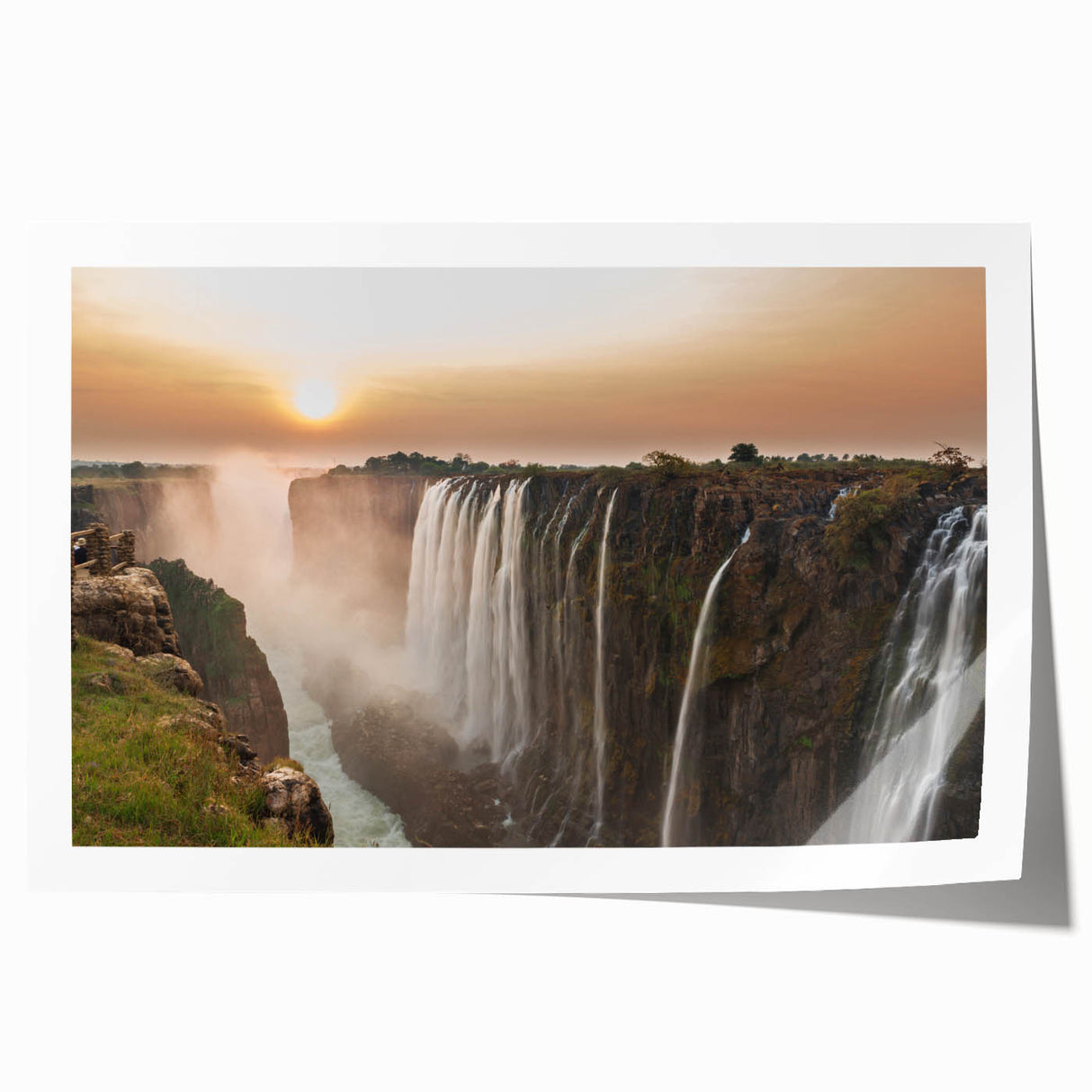 Rolled print of a Zambian landscape with vibrant green foliage and a golden sunset, ideal for art wall dining room.