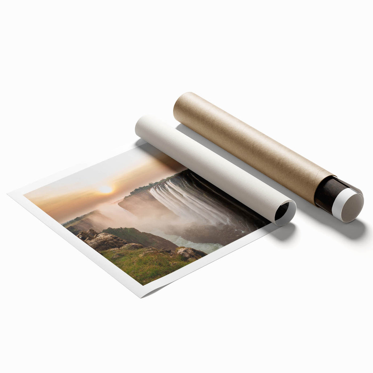 Extra large rolled print of a Zambian landscape with vibrant greenery and a calm river, ideal for classy bathroom wall art.