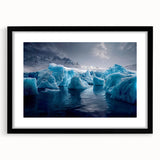 Extra large abstract art print of colorful Antarctic scenery in a black frame with mat, ideal for living room decor.