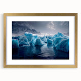 Extra large abstract art print of Antarctic scenery in textured style, framed in gold, ideal for living room decor.
