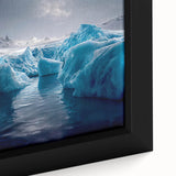 Close-up of a textured, black wall art featuring a colorful Antarctic scenery on a framed canvas.
