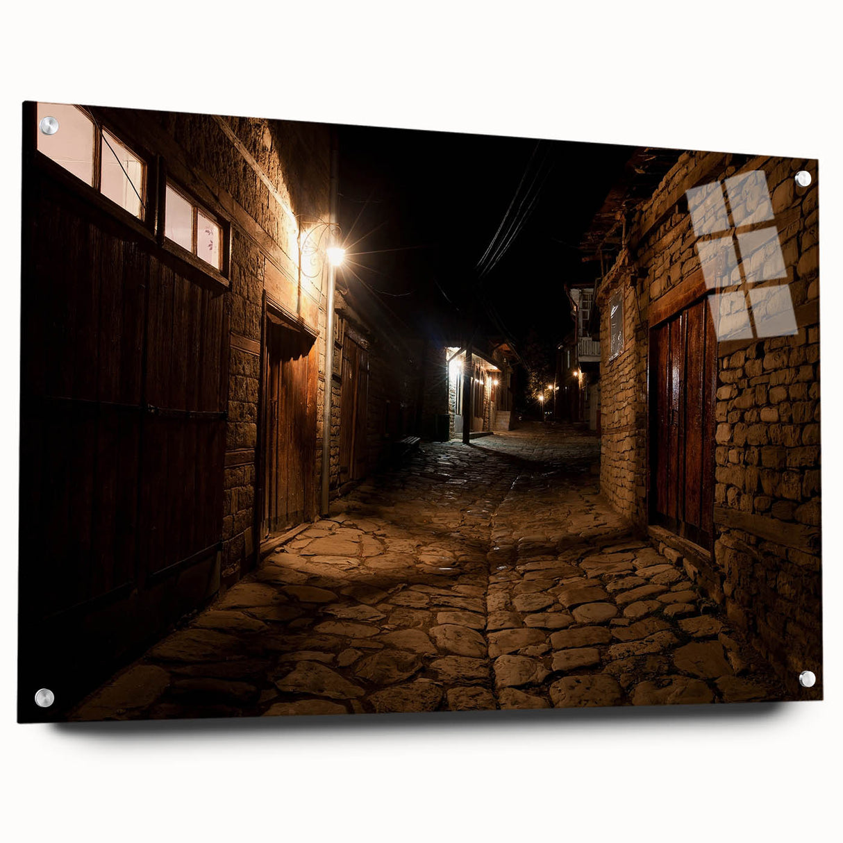 Large abstract wall art of an Asian scenery in muted earth tones, acrylic glass, ideal for bedroom or dining room decor.