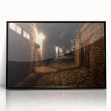 Large abstract wall art depicting an Asian landscape in muted earth tones on a framed acrylic.