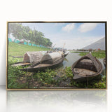 Framed acrylic print of a serene Bangladesh scenery in soft gold and green tones, ideal for nursery wall art.