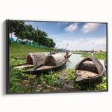 Black and white framed canvas of a Bangladesh landscape in vintage poster style, ideal for bedroom decor.