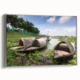 Landscape art painting of a Bangladesh rural scene in vibrant colors on a framed canvas, ideal for living room decor.