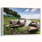 Vintage poster art of a colorful Bangladesh scenery on a framed canvas, ideal for living room decor.