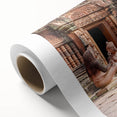 Art deco poster of Angkor Wat in muted earth tones on rolled canvas, suitable as nursery wall art.