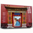 Acrylic print of Beijing skyline with muted earth tones, ideal for dining room decor.
