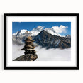 Colorful abstract art print of a Tibetan landscape in vibrant hues on a large framed canvas, ideal for living room decor.