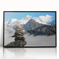 Large abstract wall art depicting a Tibetan landscape in muted earth tones on a framed acrylic.