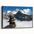 Black and white landscape art painting of Tibet, framed canvas, ideal for bedroom wall decor.