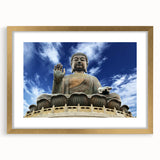 Extra large abstract art print of Hong Kong scenery in gold frame with mat.