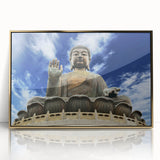 Framed acrylic print of Hong Kong skyline in gold and black tones, ideal for modern art wall decor.