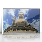 Framed acrylic print of Hong Kong skyline in art deco style, showcasing muted gray tones, ideal for modern art wall decor.