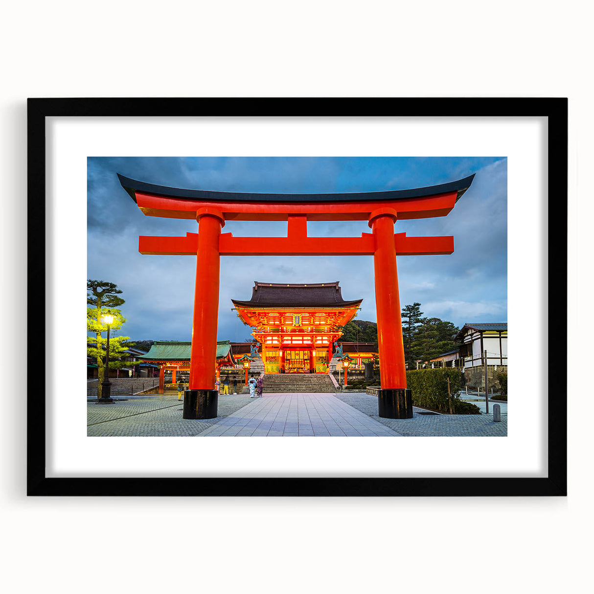 Extra large abstract art print featuring a colorful, textured depiction of Kyoto scenery on a black framed canvas.