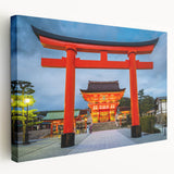 Large art print of Kyoto scenery on stretched canvas, featuring traditional architecture in muted earth tones.