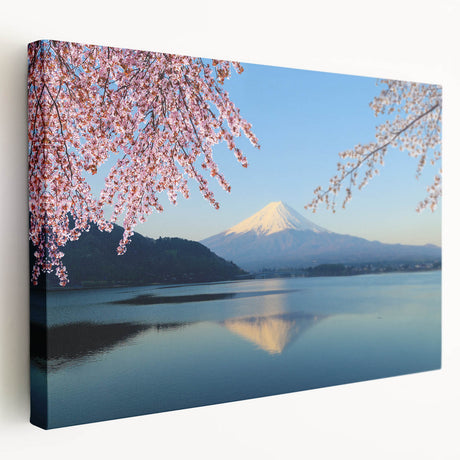 Mount Fuji depicted in soft pastel colors on a large stretched canvas, suitable for kitchen wall art.