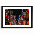 Extra large framed print of a colorful, abstract Tokyo skyline, ideal for living room decor.