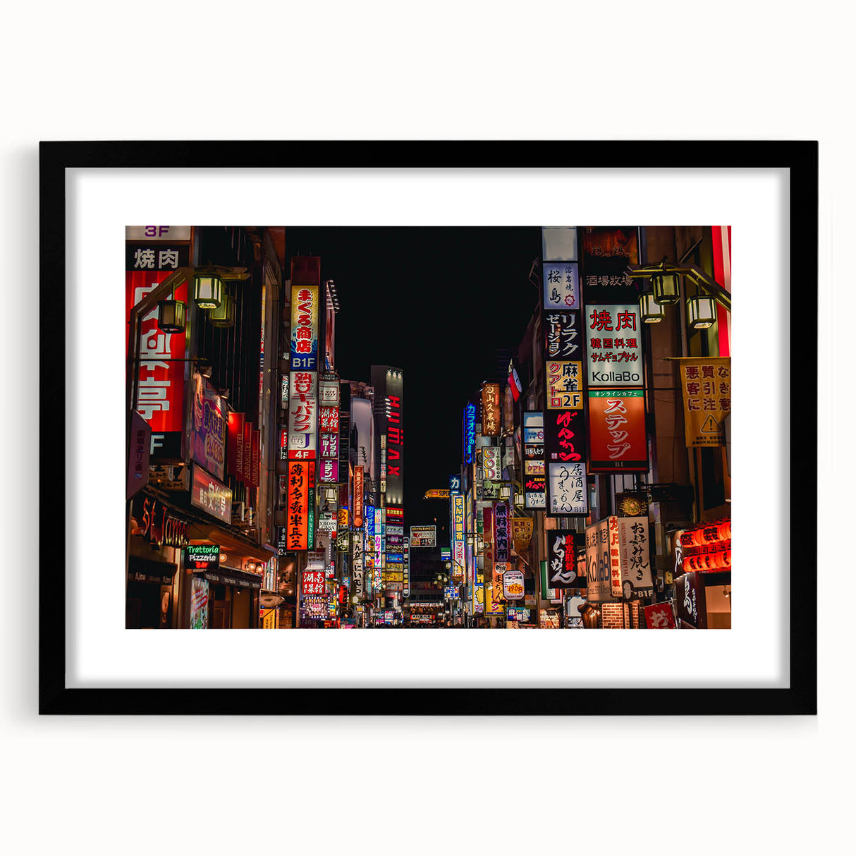 Extra large framed print of a colorful, abstract Tokyo skyline, ideal for living room decor.
