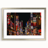 Textured art print of Tokyo skyline in abstract style with muted grays and blues, framed with a silver mat.