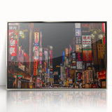 Mid-century modernist Tokyo skyline in muted gray and silver tones on a framed acrylic print.