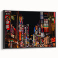 Black and white framed canvas of Tokyo landscape in vintage poster style, ideal for bedroom wall decor.