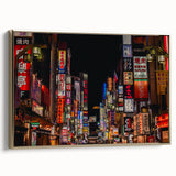 Framed canvas wall art depicting a vintage-style Tokyo landscape in muted gold and black tones, ideal for bedroom decor.