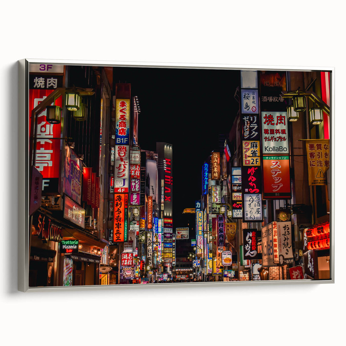 Framed canvas featuring a vintage Tokyo landscape in vibrant colors, ideal for living room decor.