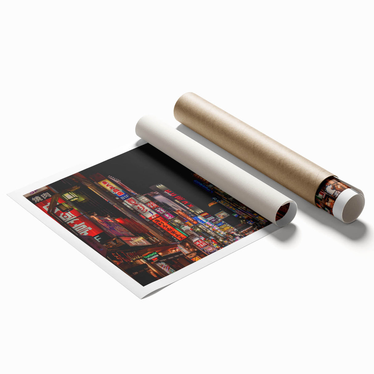 Extra large rolled print of Tokyo scenery with floral accents in soft pastel shades, ideal for classy bathroom wall art.