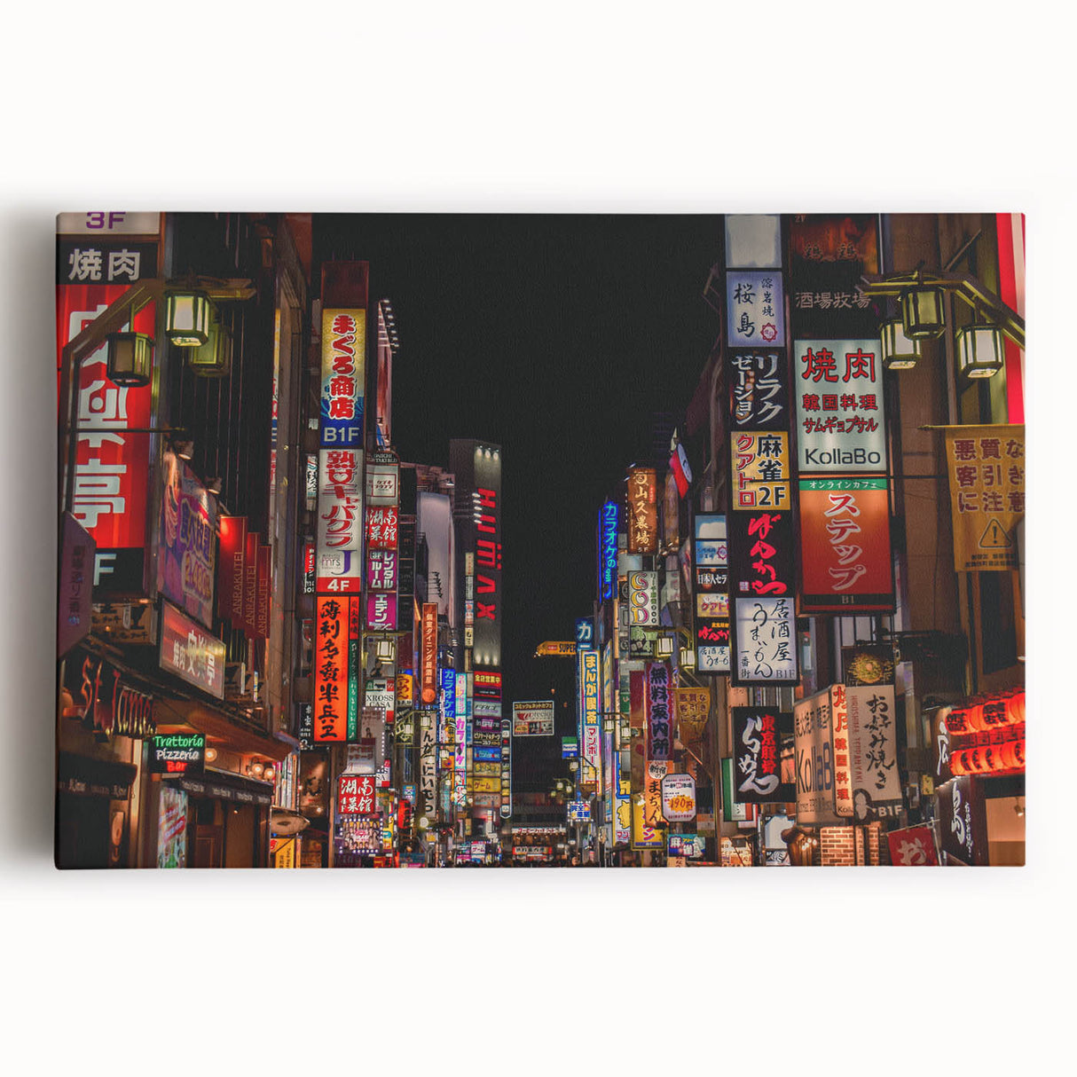 Large black and white print of Tokyo skyline on stretched canvas, suitable as kitchen wall art.