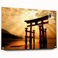 Large abstract wall art depicting an Asian landscape in muted earth tones on acrylic glass.