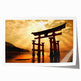 Extra large rolled print of a Japanese scenery with floral elements in pastel shades, ideal for dining room wall art.