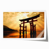 Extra large rolled print of a Japanese scenery with floral elements in pastel shades, ideal for dining room wall art.