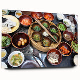 Large abstract wall art featuring a serene Korean landscape in muted earth tones on acrylic glass.